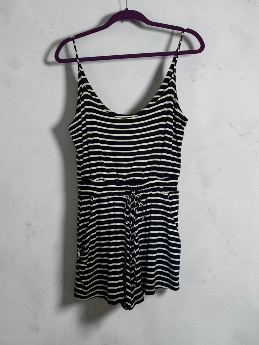 Lucy Love Black & White Striped Tank Romper